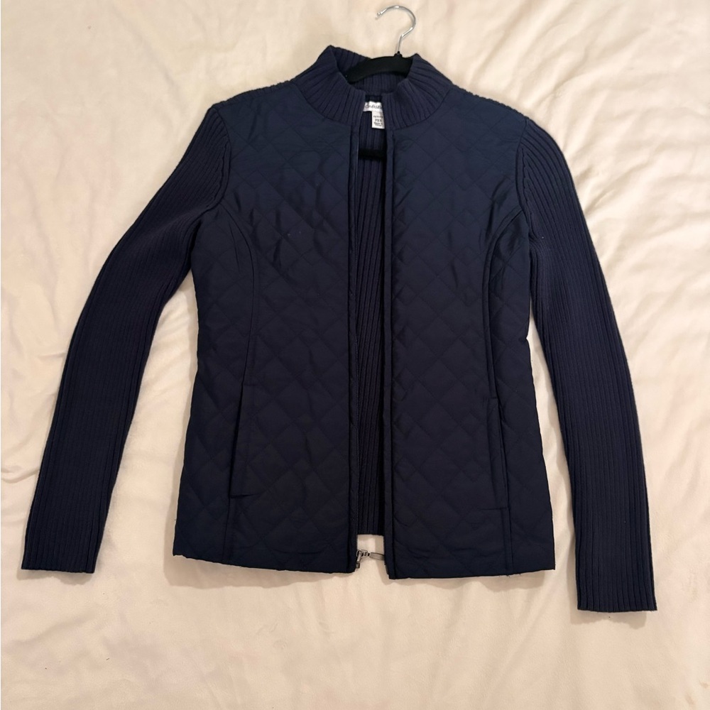 croft & barrow Ribbed Zip Cardigan in Dark Navy